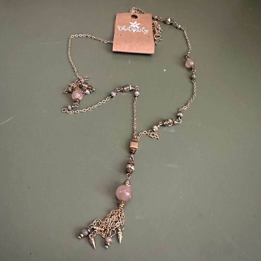 NWT long necklace with pale lavender and blue beads